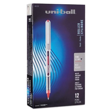 UNI-BALL UBC 0.7 mm Micro Red Ink, Gray & Red Barrel VISION Stick Roller Ball Pen - 1 Dozen UN472436